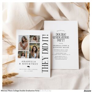 Minimal Photo Collage Double Graduation Party Invitation