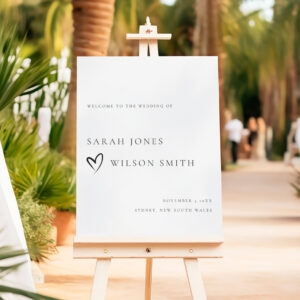 Minimal Script Black White Heart Wedding Welcome Foam Board