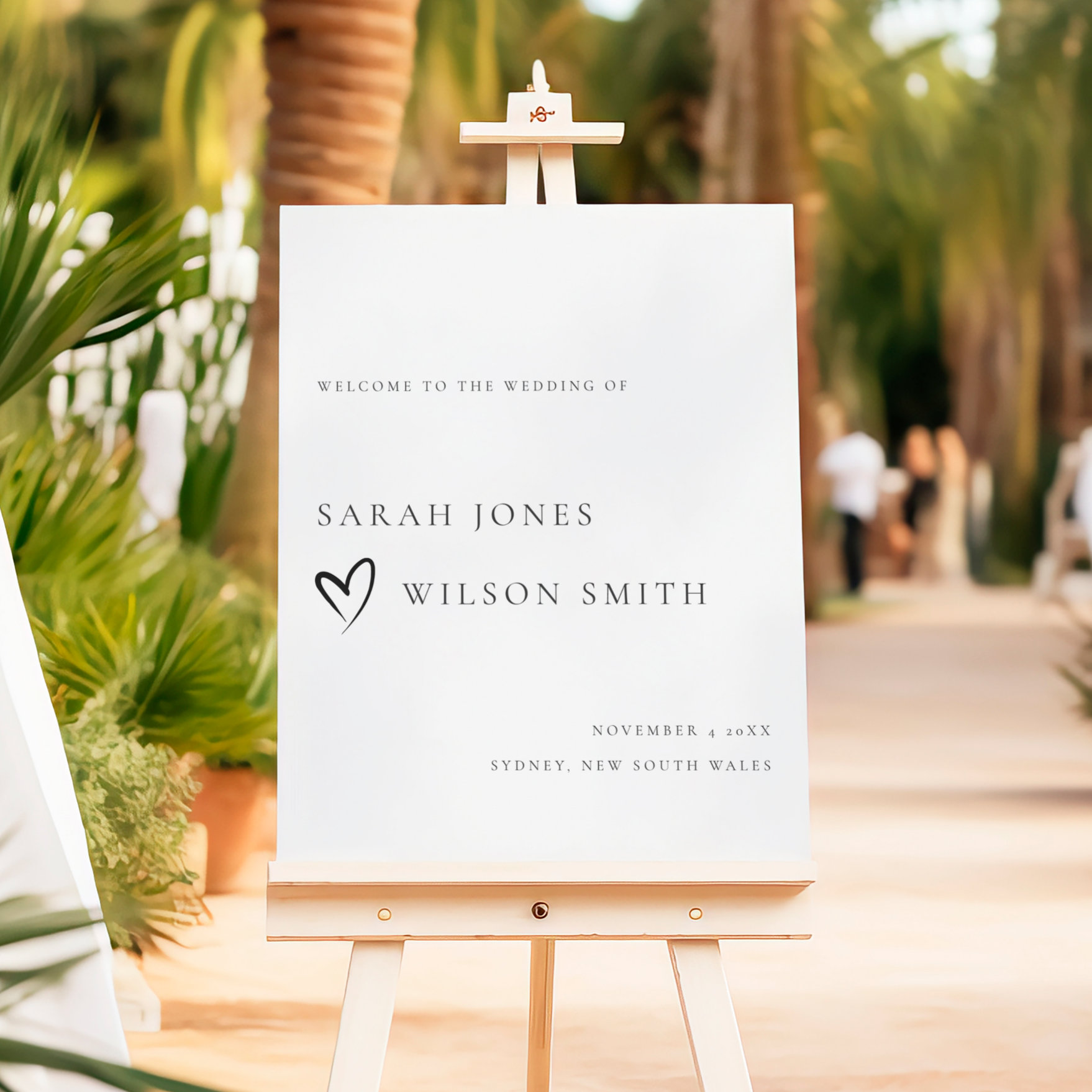 Minimal Script Black White Heart Wedding Welcome Foam Board