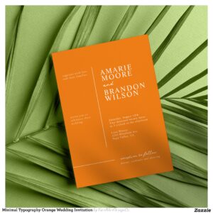 Minimal Typography Orange Wedding Invitation