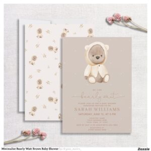 Minimalist Bearly Wait Brown Baby Shower Invitation