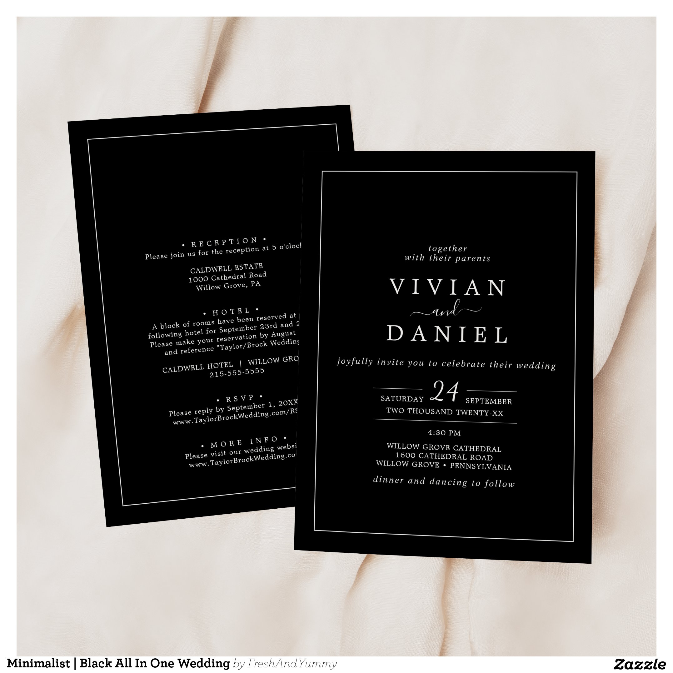 Minimalist   Black All In One Wedding Invitation