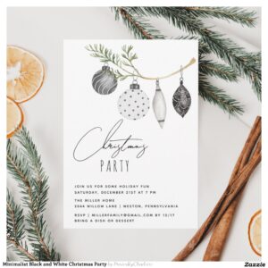 Minimalist Black and White Christmas Party Invitation