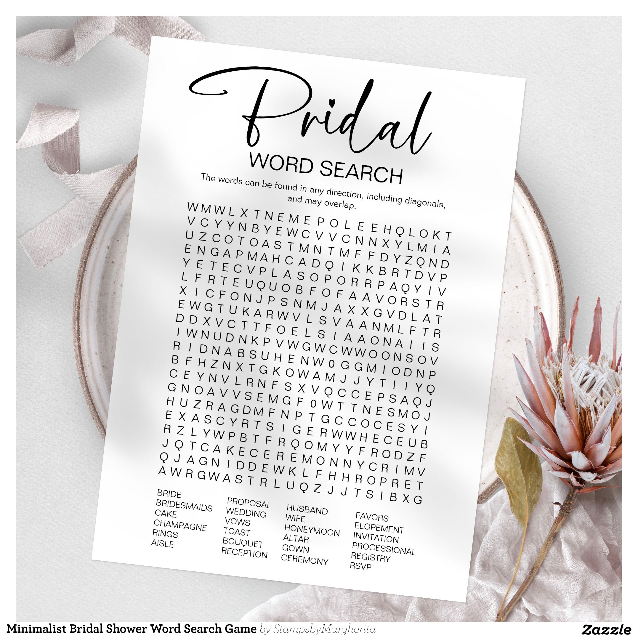 Minimalist Bridal Shower Word Search Game Invitation