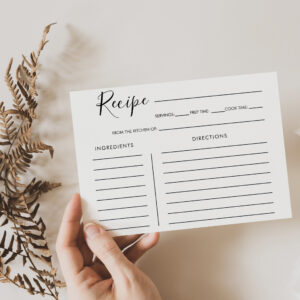 Minimalist Calligraphy Bridal Shower Recipe Card