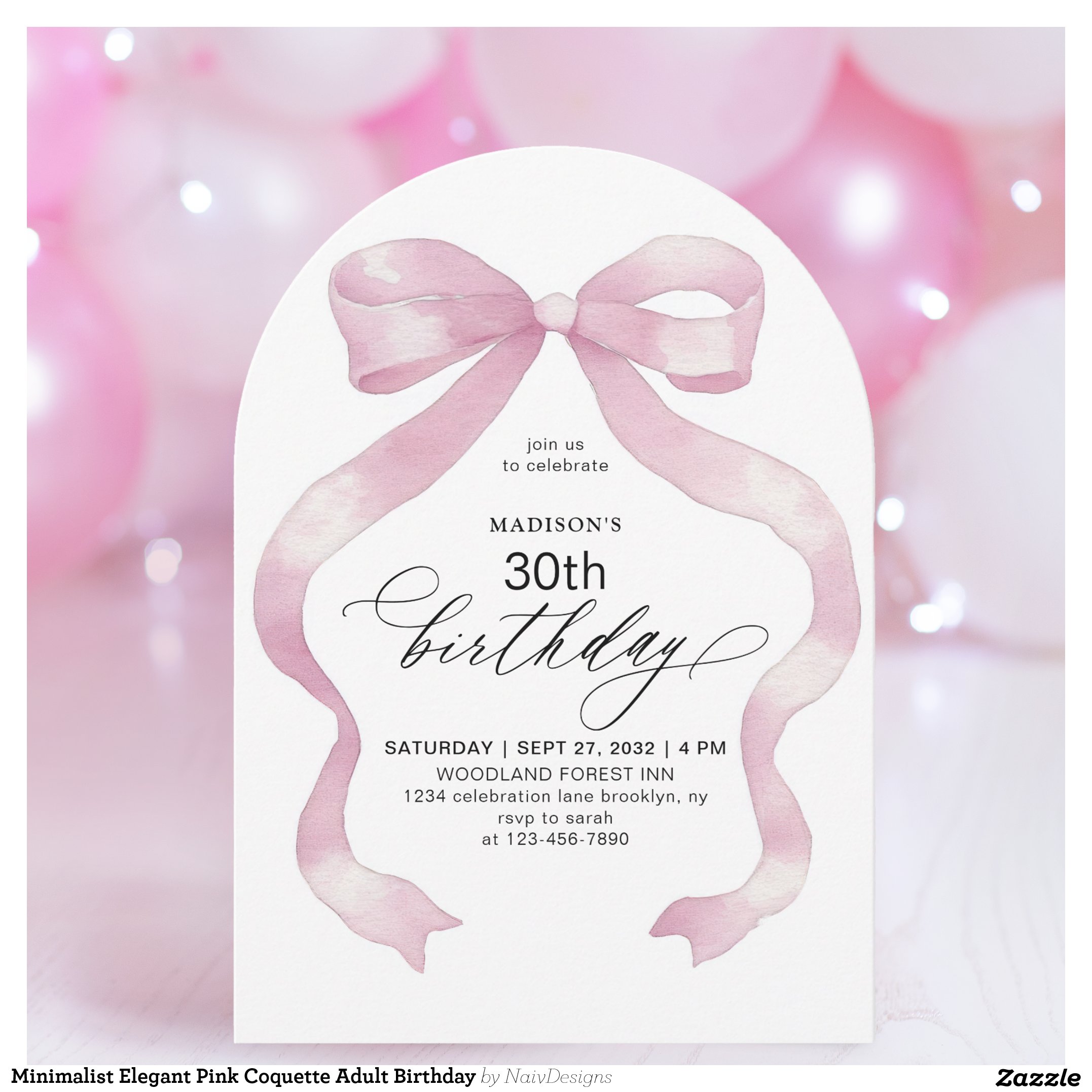 Minimalist Elegant Pink Coquette Adult Birthday Invitation