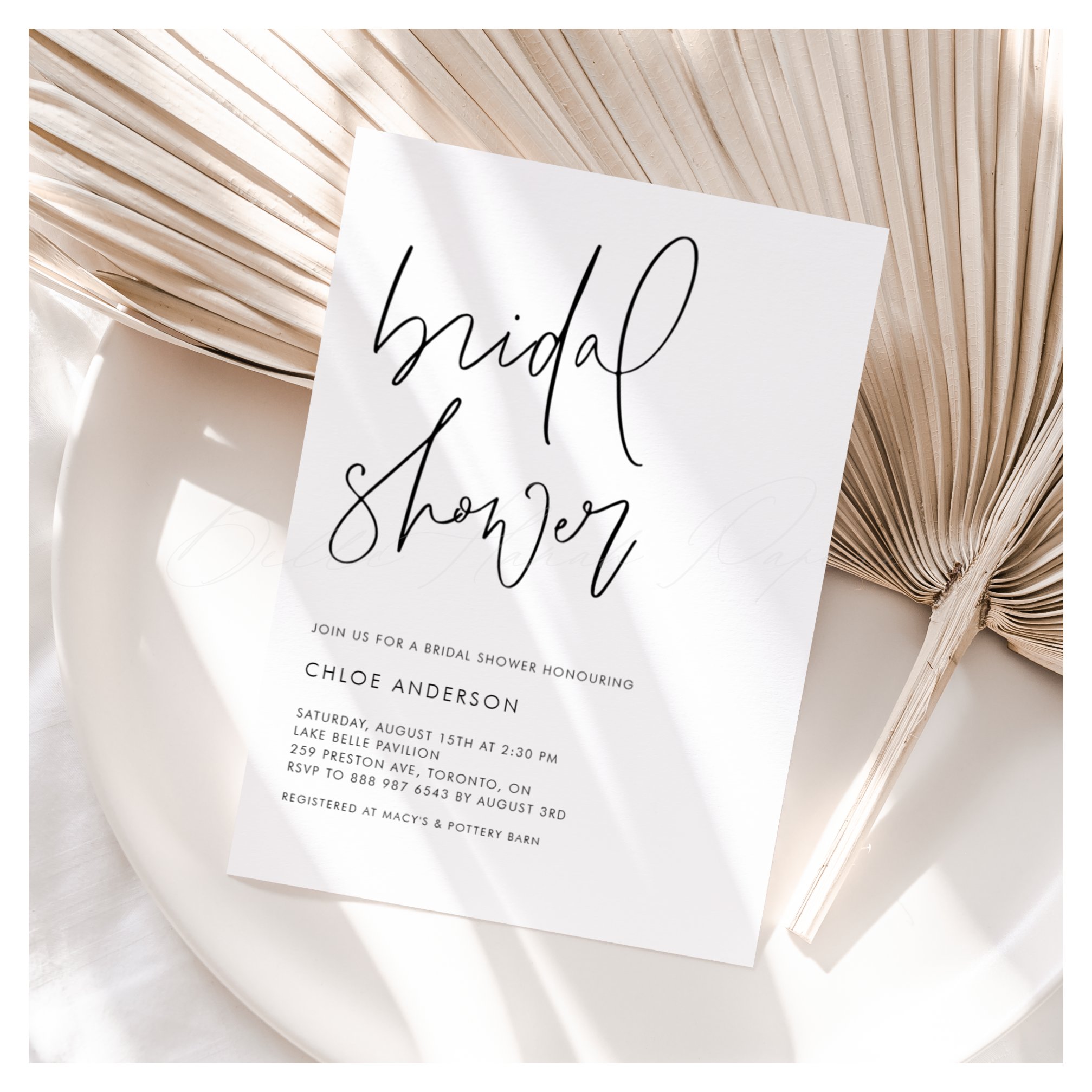 Minimalist Handwritten Script Black Bridal Shower Invitation