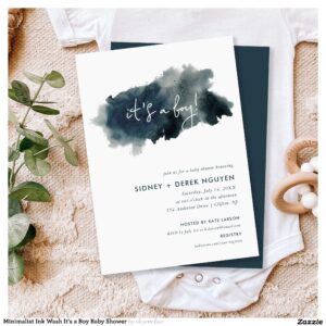 Minimalist Ink Wash It's a Boy Baby Shower Invitation