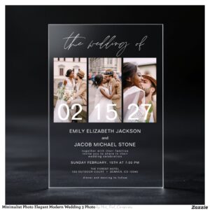 Minimalist Photo Elegant Modern Wedding 3 Photo Acrylic Invitations