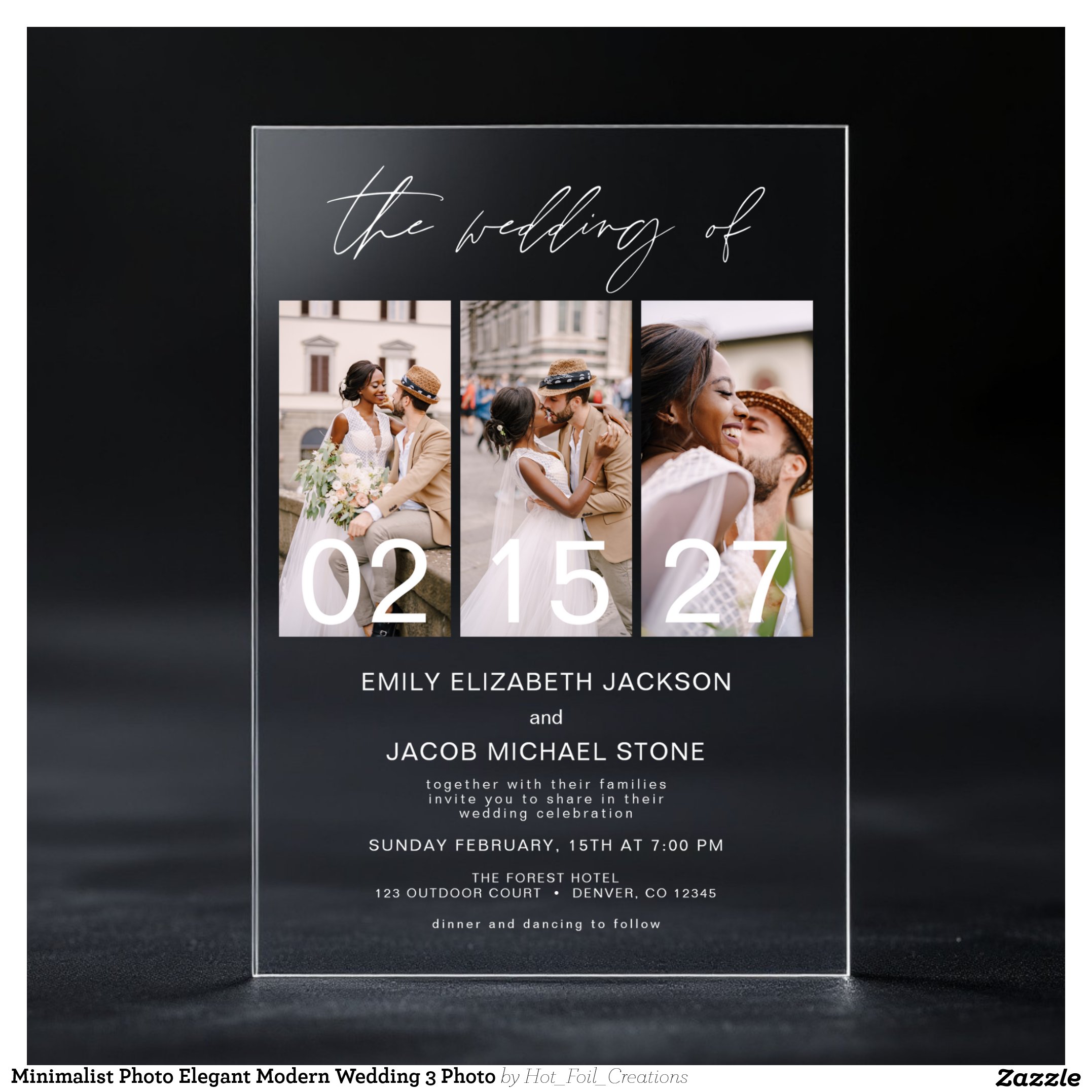 Minimalist Photo Elegant Modern Wedding 3 Photo Acrylic Invitations
