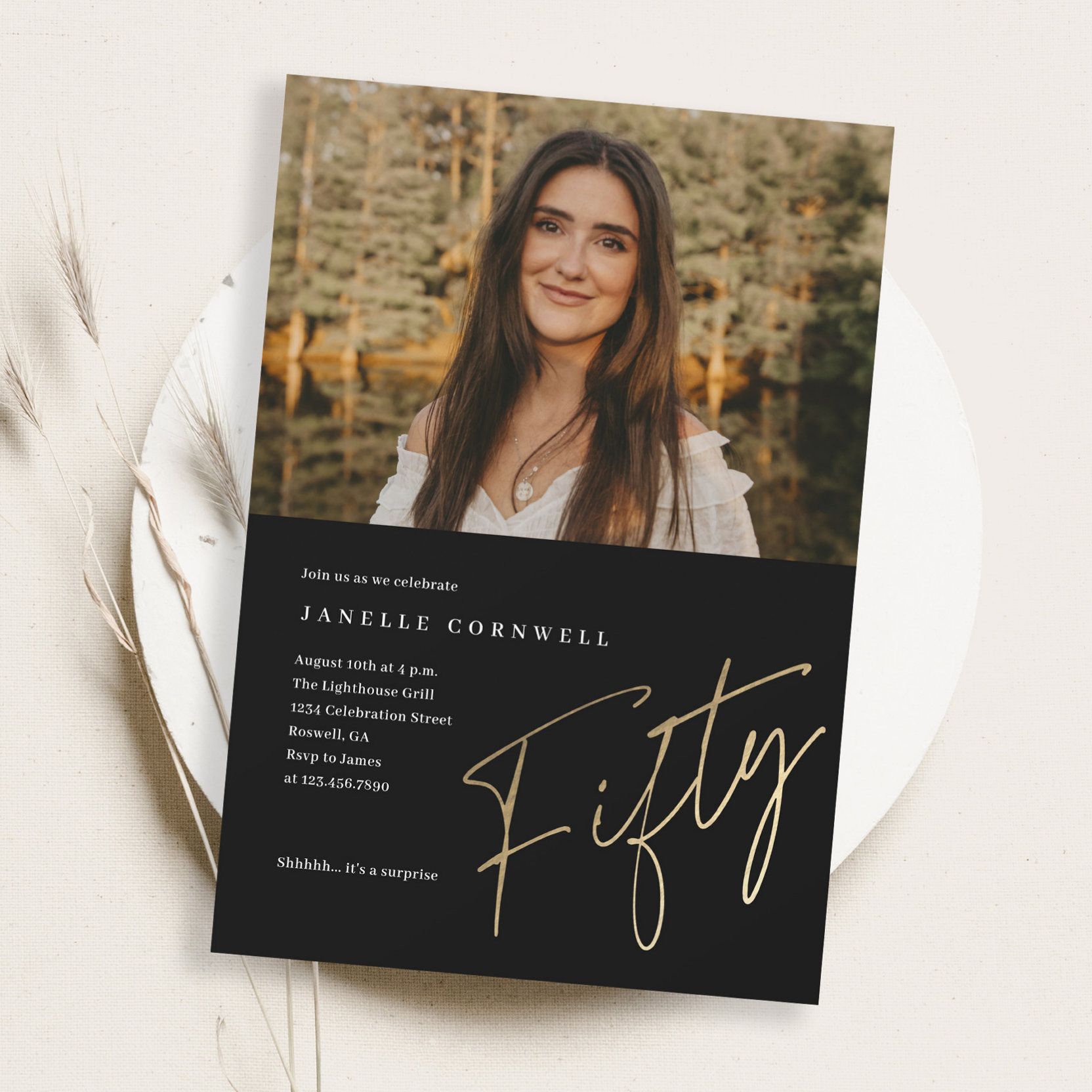 Minimalist Script Gold 50th Photo Birthday Magnetic Invitation