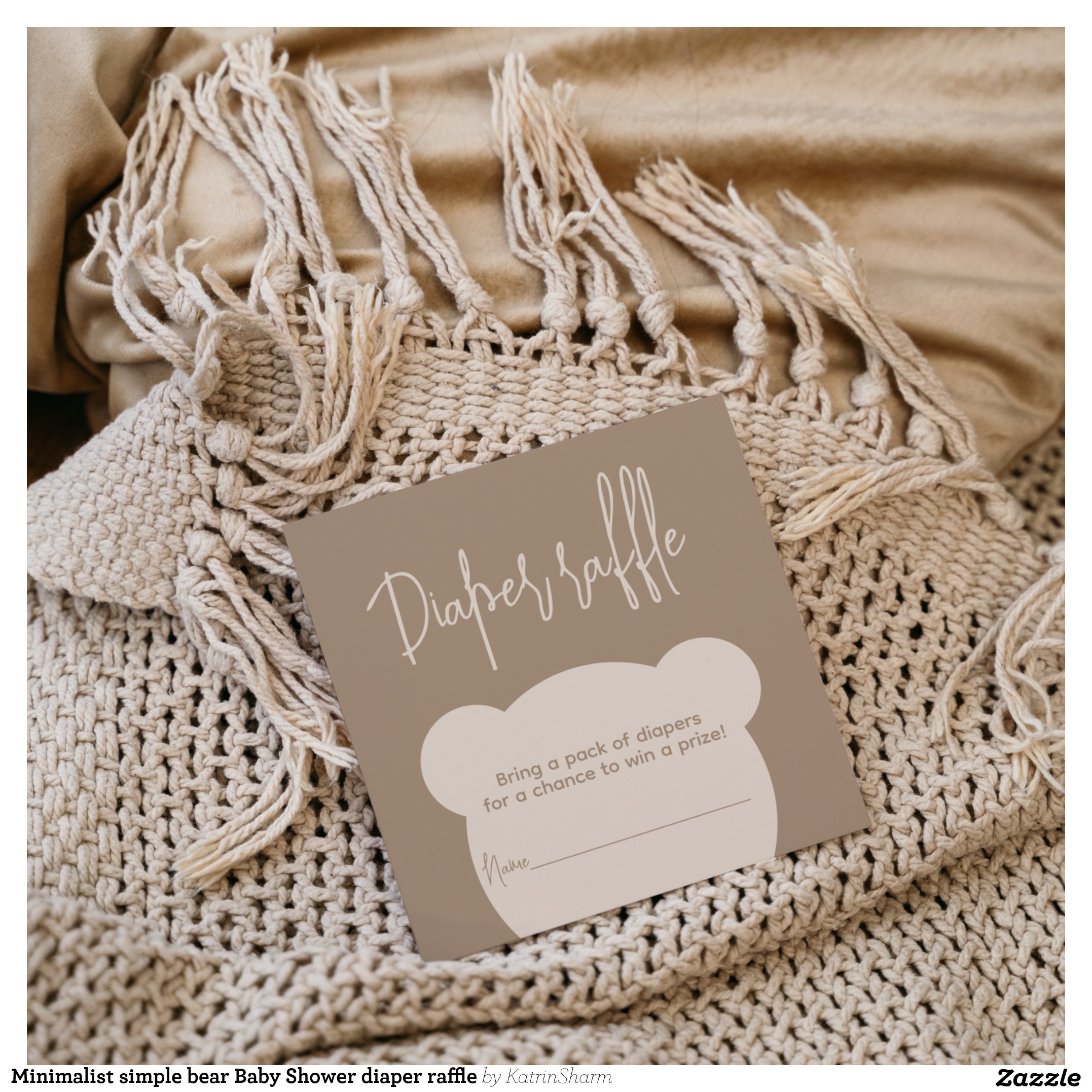 Minimalist simple bear Baby Shower diaper raffle Enclosure Card