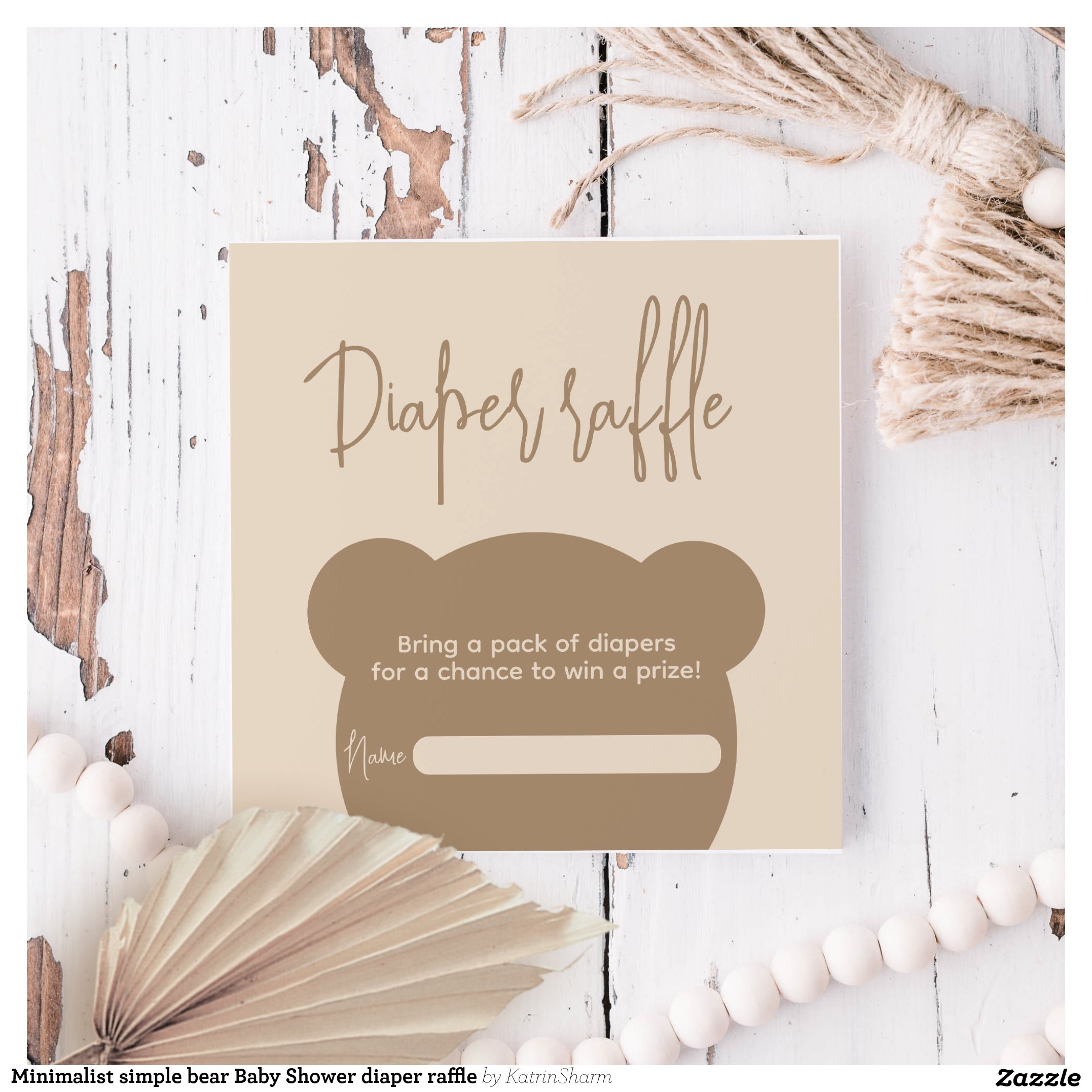 Minimalist simple bear Baby Shower diaper raffle Enclosure Card