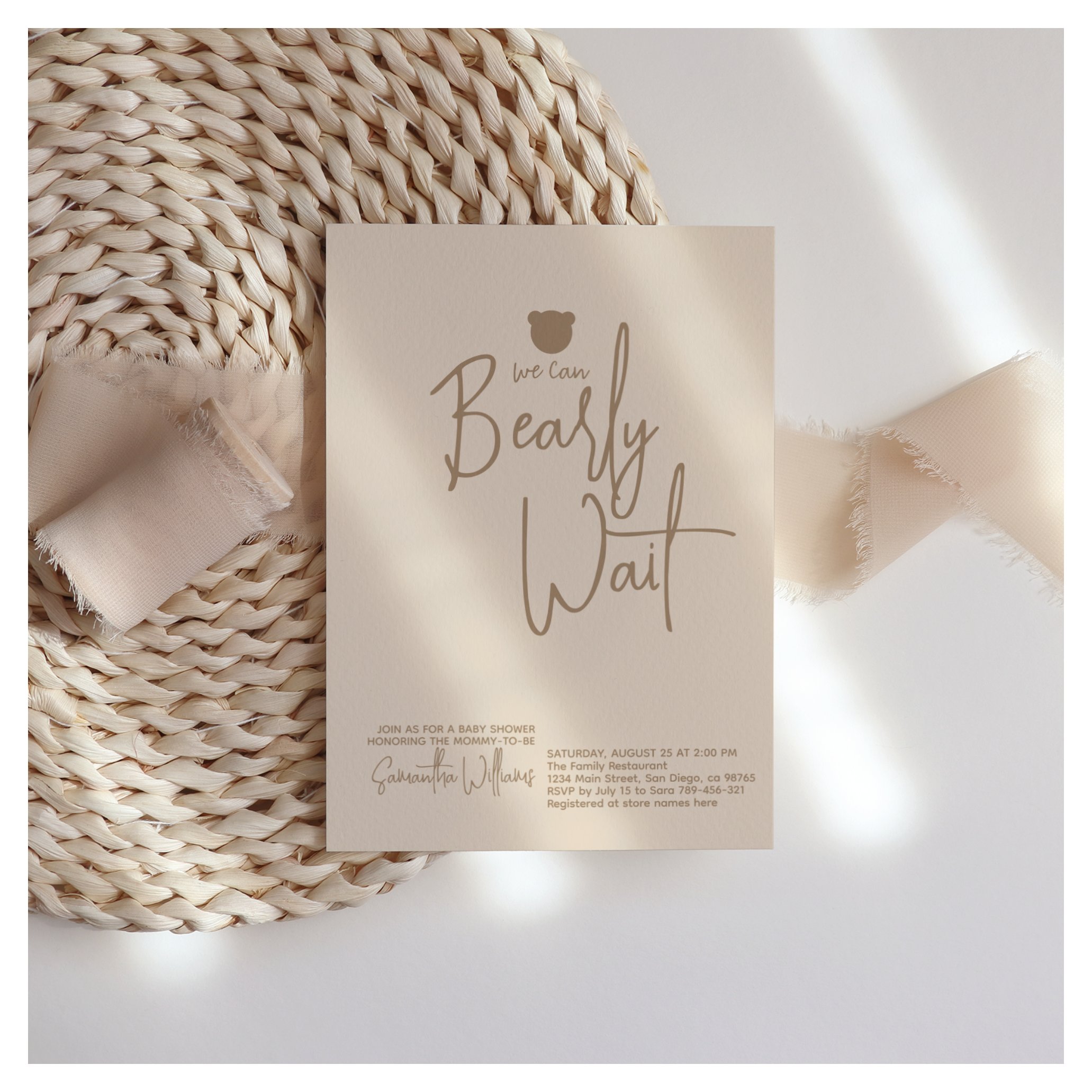 Minimalist simple modern little bear Baby Shower Invitation