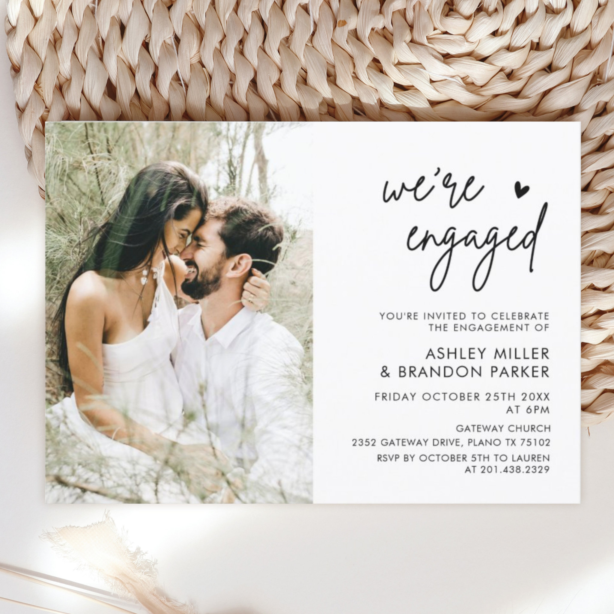 Minimalist We're Engaged Photo Engagement Party Invitation
