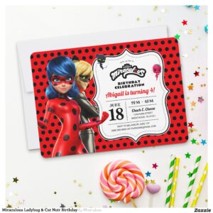 Miraculous Ladybug & Cat Noir Birthday Invitation