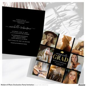 Modern 8 Photo Graduation Party Invitation