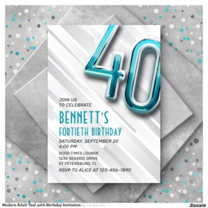 Modern Adult Teal 40th Birthday Invitation