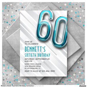 Modern Adult Teal 60th Birthday Invitation