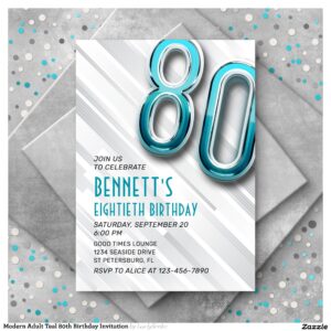 Modern Adult Teal 80th Birthday Invitation