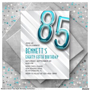 Modern Adult Teal 85th Birthday Invitation