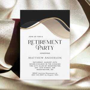 Modern Black, Gold and Tan Retirement Party Invitation