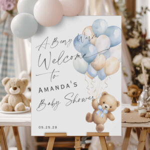 Modern Blue We Can Bealy Wait Boy Welcome Sign