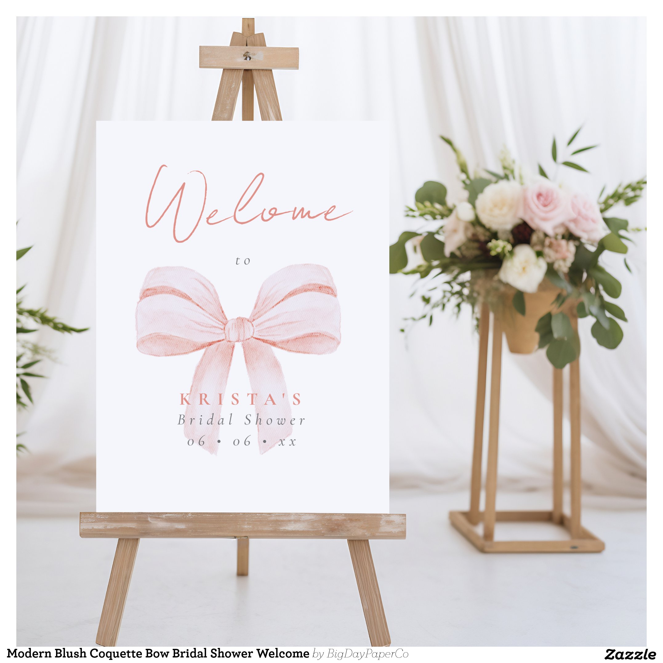 Modern Blush Coquette Bow Bridal Shower Welcome Foam Board