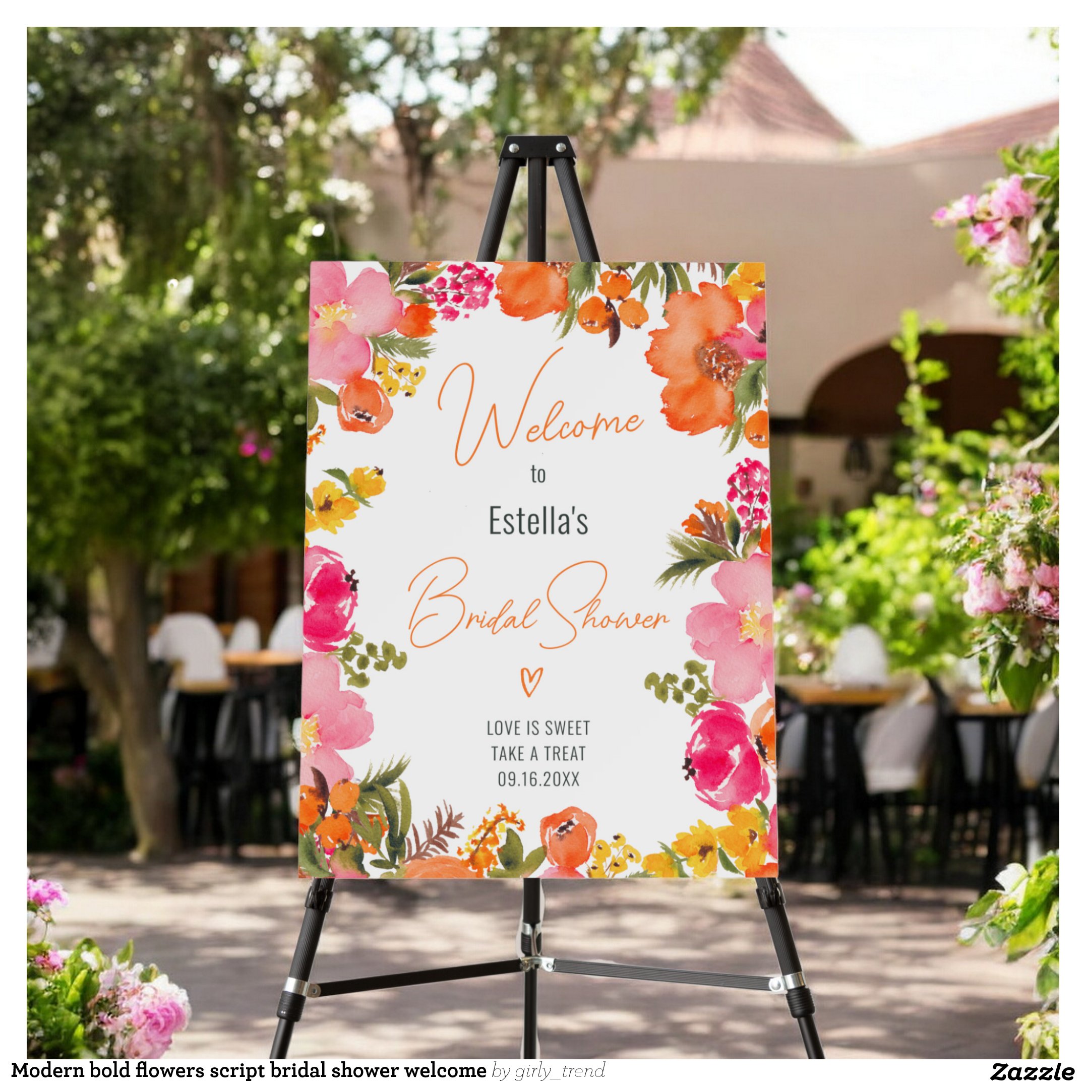 Modern bold flowers script bridal shower welcome foam board