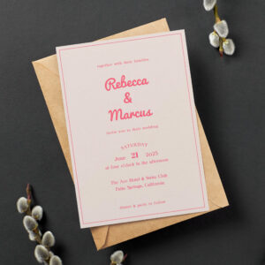 Modern Bold Hot Pink Fuchsia Retro Vibes Wedding Invitation