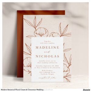 Modern Botanical Floral Cream & Cinnamon Wedding Invitation