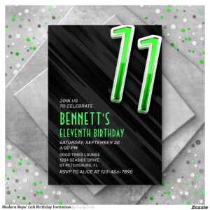 Modern Boys' 11th Birthday Invitation