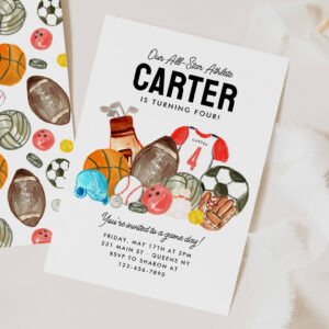 Modern Boys Sports Balls All Star Kids Birthday Invitation