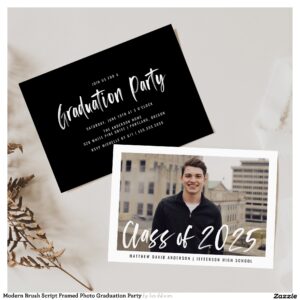 Modern Brush Script Framed Photo Graduation Party Invitation