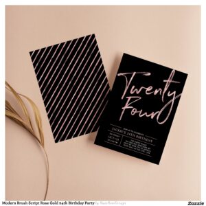 Modern Brush Script Rose Gold 24th Birthday Party Invitation