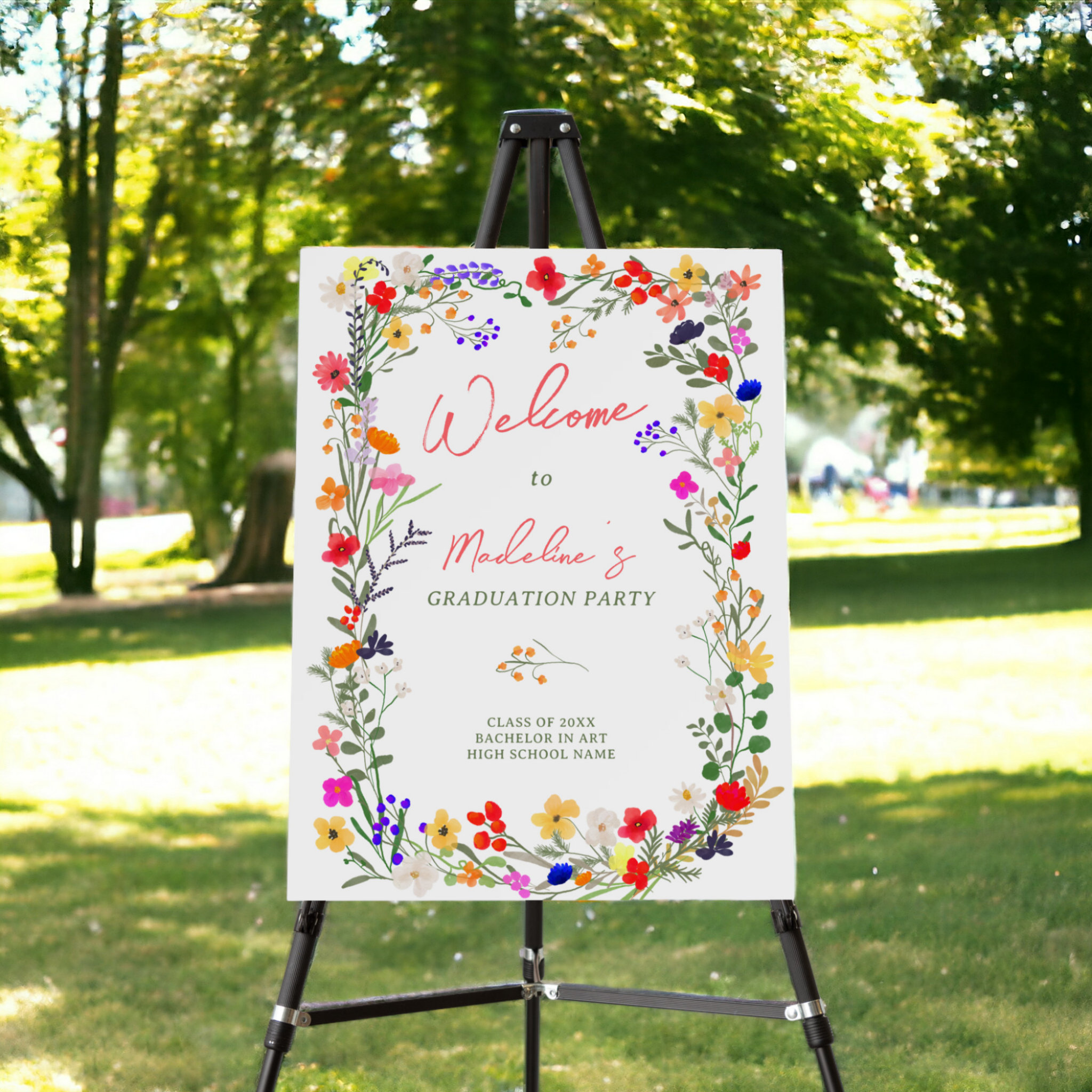 Modern chic boho wild flowers graduation welcome foam board