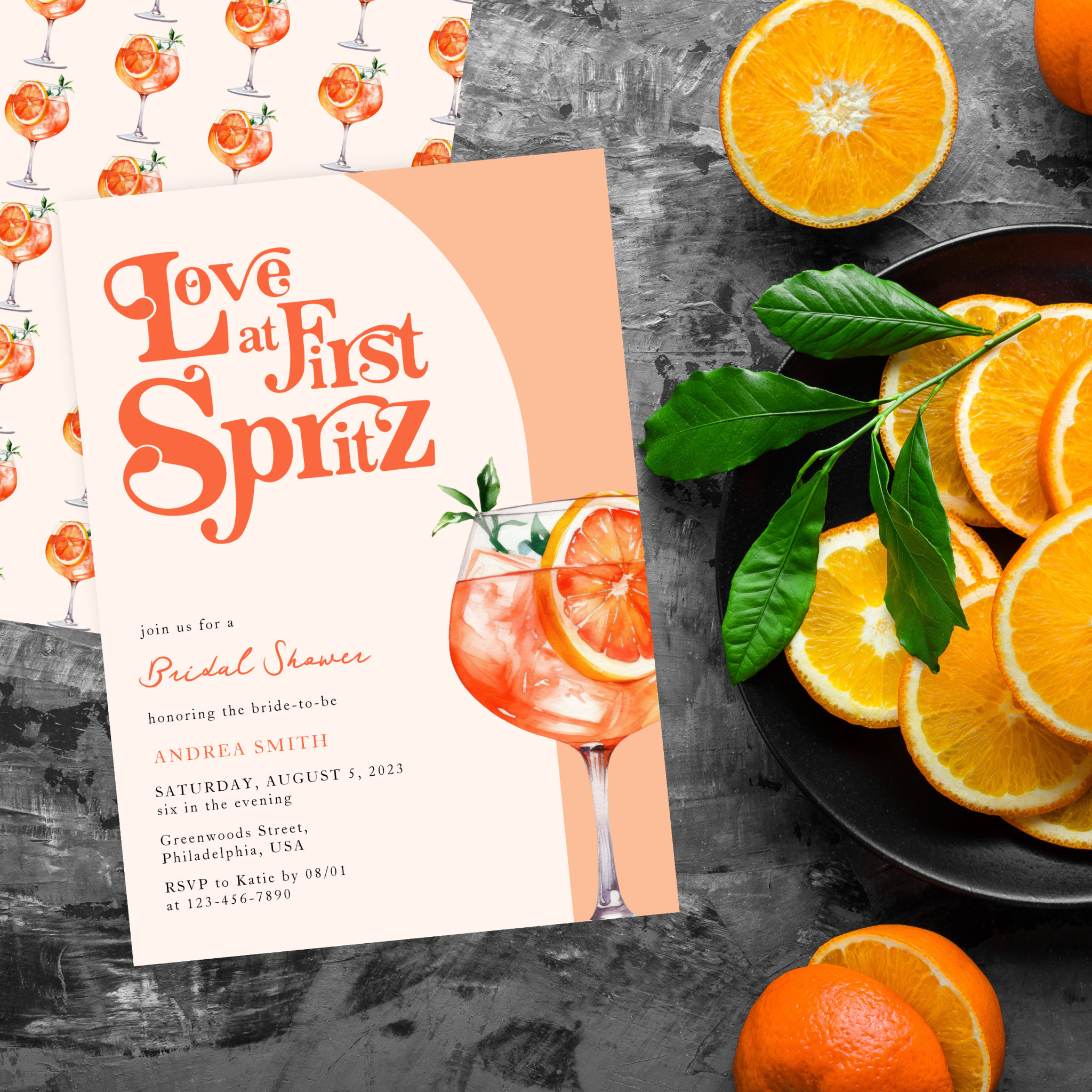 Modern Chic Love at First Spritz Bridal Shower  Invitation