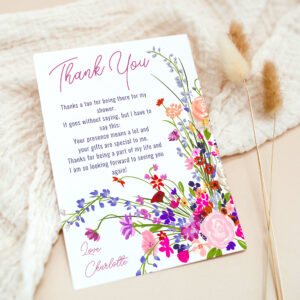 Modern chic wild flowers script bridal shower thank you card