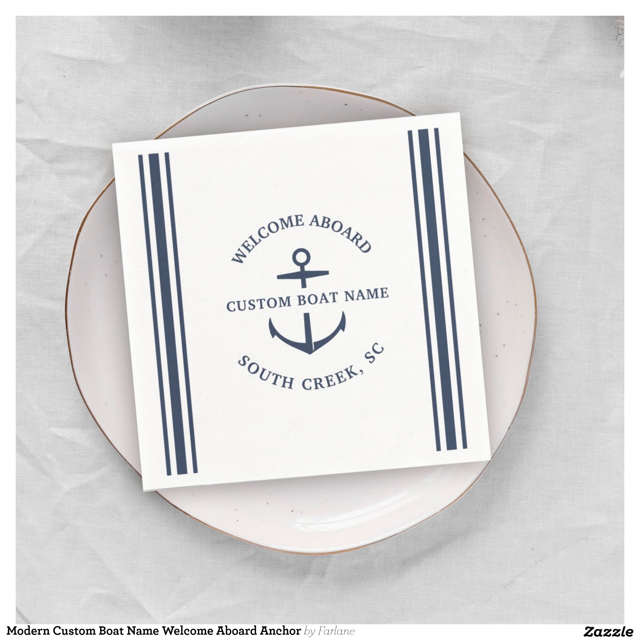 Modern Custom Boat Name Welcome Aboard Anchor Napkins