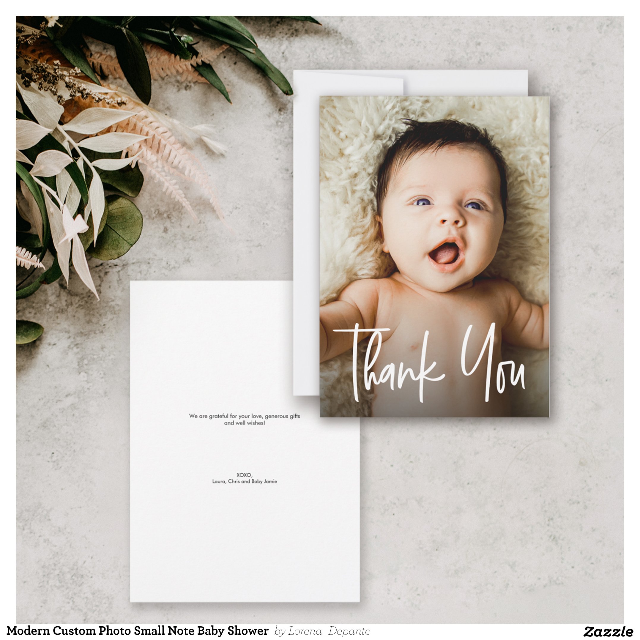 Modern Custom Photo Small Note Baby Shower  Thank You Card