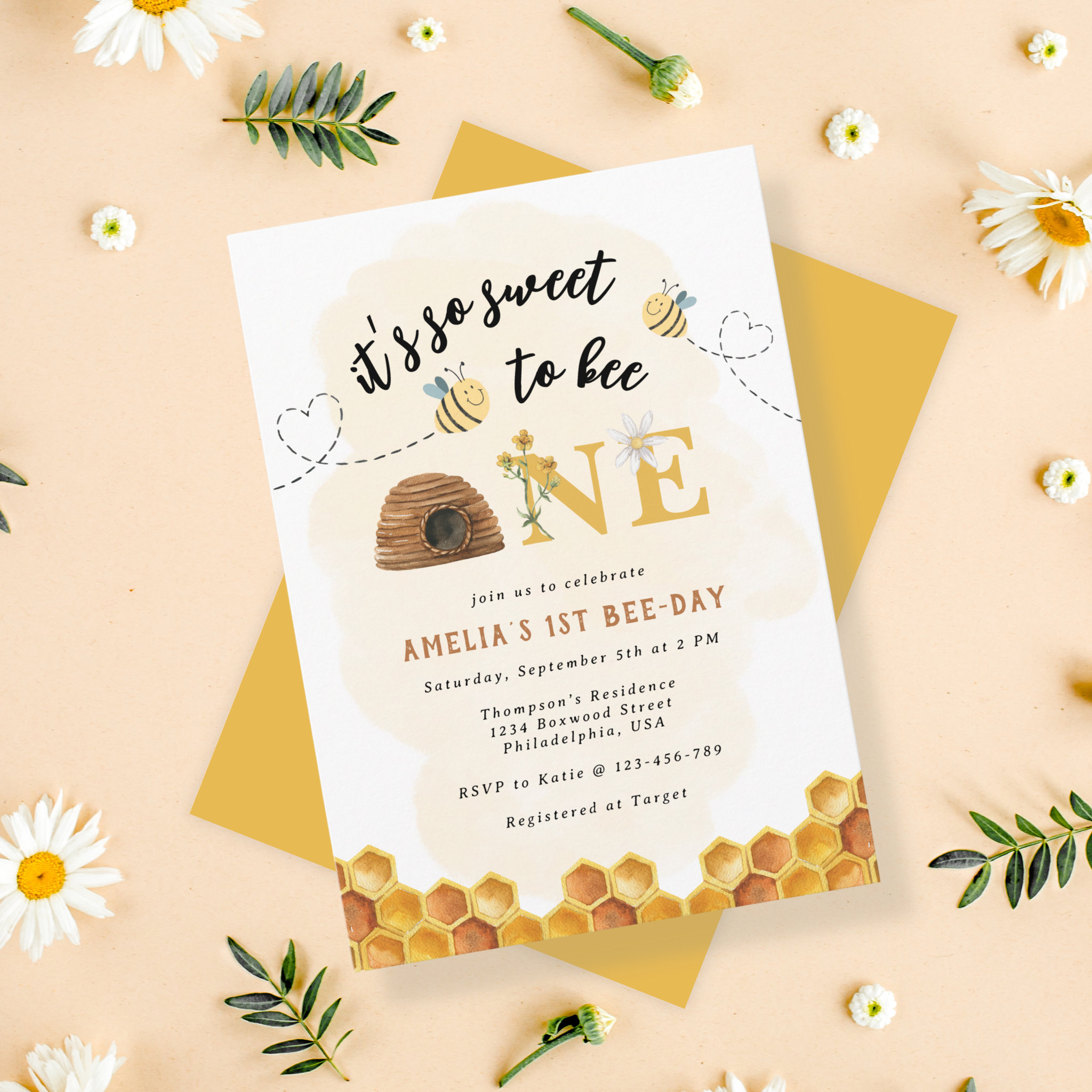 Modern Cute It?s so sweet to bee first birthday Invitation