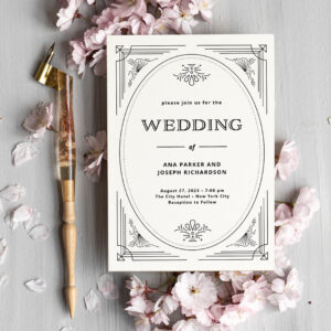 Modern Deco   Elegant Black and White Wedding Invitation