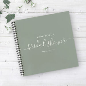 Modern Dusty Sage Chic Script Bridal Shower Guest Notebook