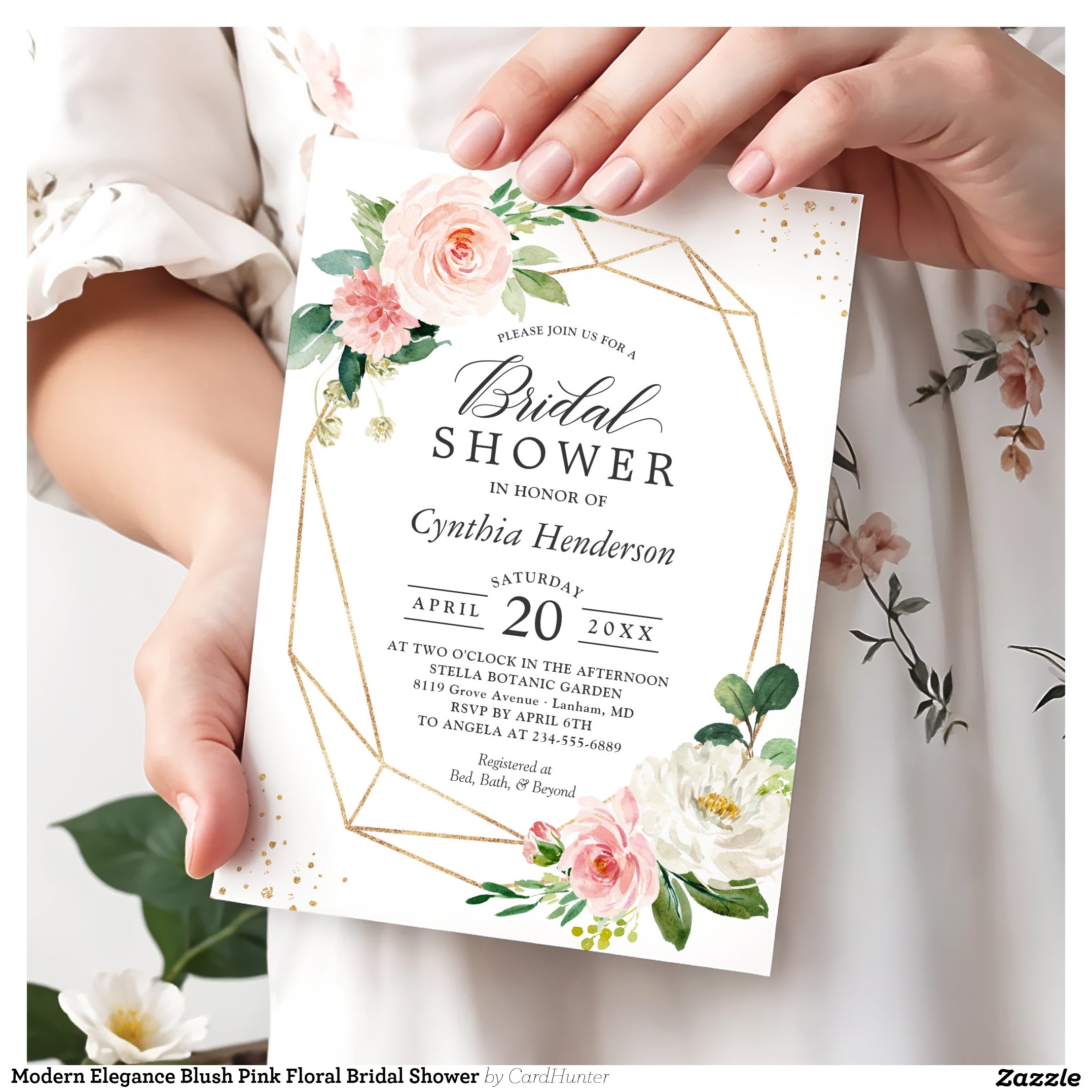 Modern Elegance Blush Pink Floral Bridal Shower Invitation