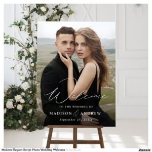 Modern Elegant Script Photo Wedding Welcome Acrylic Sign
