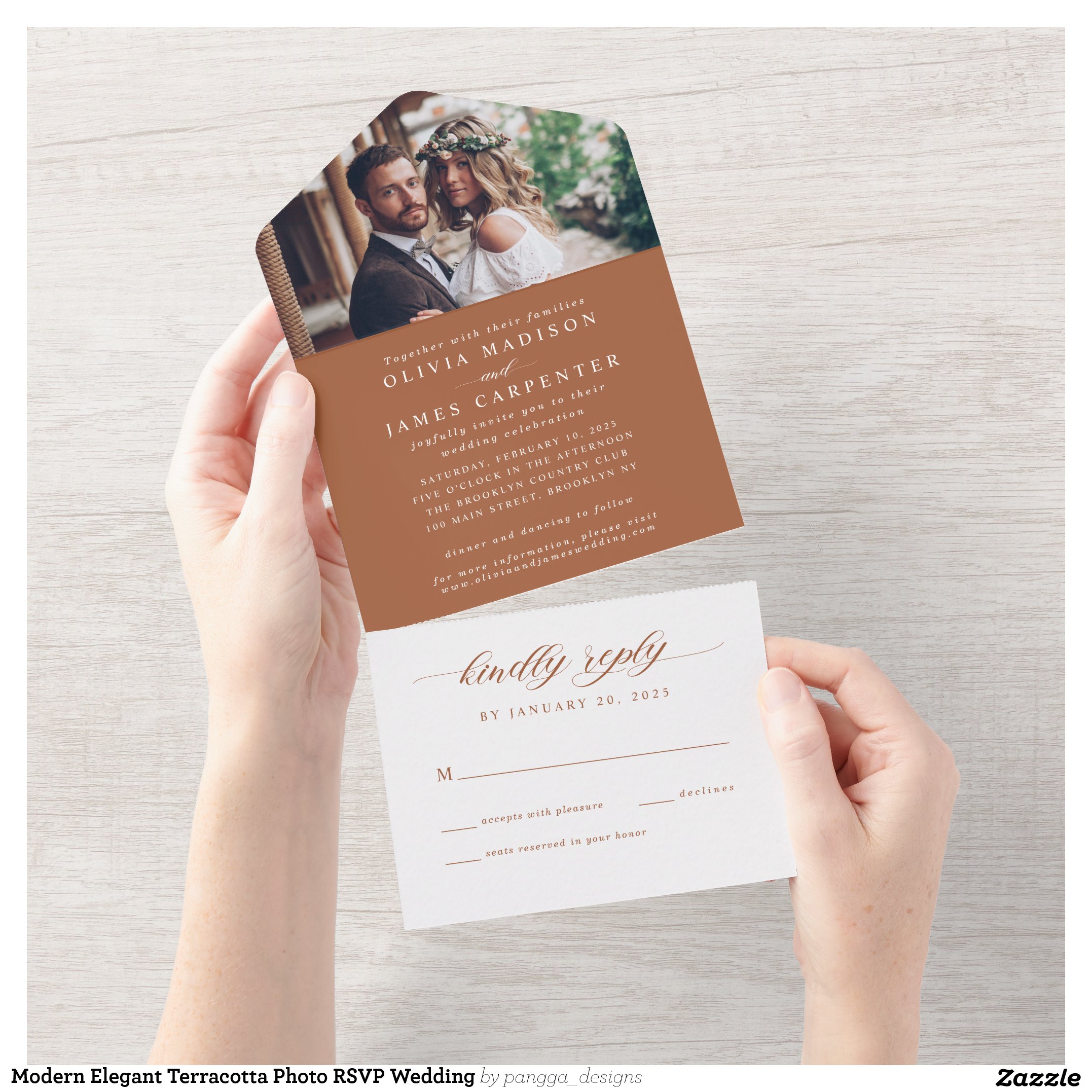 Modern Elegant Terracotta Photo RSVP Wedding All In One Invitation