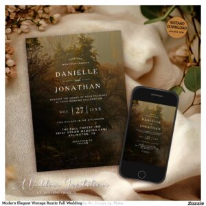 Modern Elegant Vintage Rustic Fall Wedding Invitation
