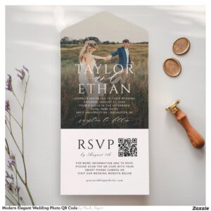 Modern Elegant Wedding Photo QR Code All In One Invitation