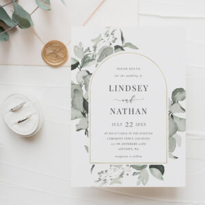 Modern Eucalyptus Gold Arch Wedding Invitation