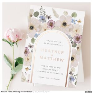 Modern Floral Wedding Foil Invitation
